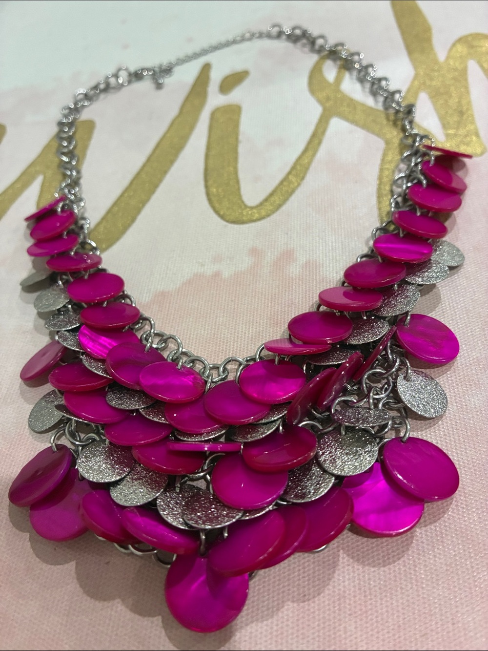 Vibrant Fuchsia Disc Statement Necklace - Women Jewelry